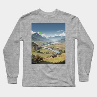 Mountain Field Farm - Aerial Landscape Long Sleeve T-Shirt